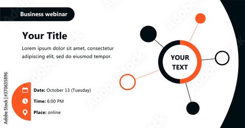 Geometrical webinar vector with icons and infographics. Banner design template with chemical formula elements for the webinar, conference, e-mail, flyer, meetup, party, event, web header