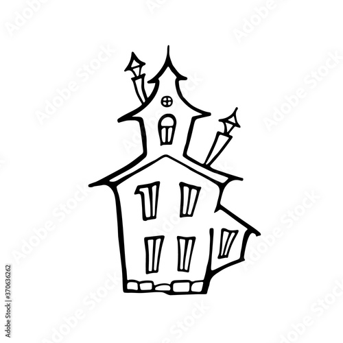 Vector illustration of multistory house. Doodle isolated on white background