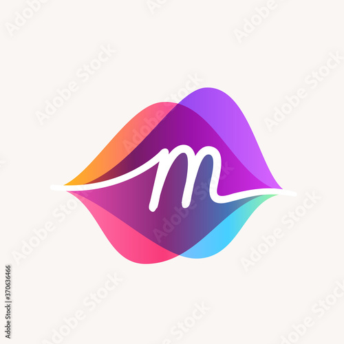 Letter M with transparency sound waves logo design concept.