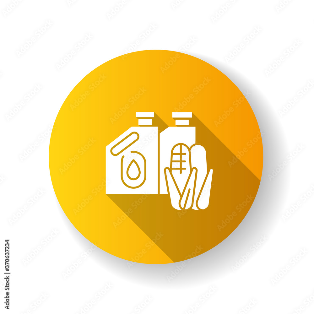 Biofuel yellow flat design long shadow glyph icon. Alternative energy, environment conservation. Ecologically clean energy source. Containers with organic fuel silhouette RGB color illustration Biofuel yellow flat design long shadow glyph icon. Alternative energy, environment conservation. Ecologically clean energy source. Containers with organic fuel silhouette RGB color illustration
