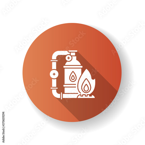 Gas industry brown flat design long shadow glyph icon. Energy business. Natural resources exploitation. Crude materials, fossil fuel manufacturing. Gas supply silhouette RGB color illustration