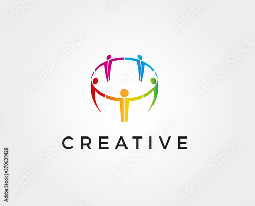 minimal teamwork logo template - vector illustration