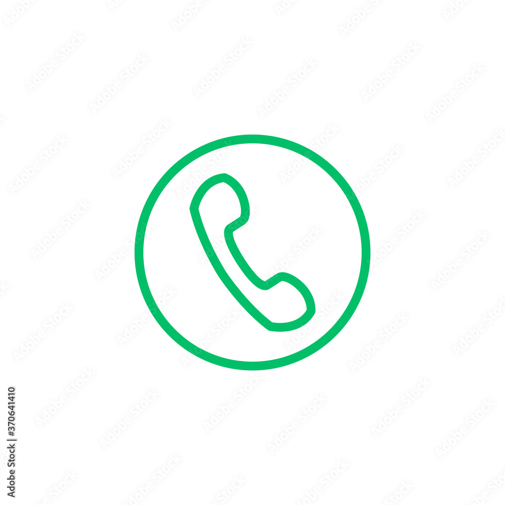 Call icon. Phone call. Thin line design. Green round symbol. Vector icon isolated on white background Call icon. Phone call. Thin line design. Green round symbol. Vector icon isolated on white background
