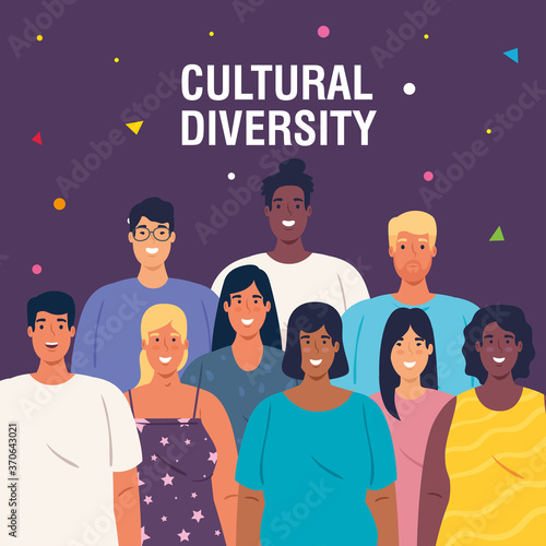 multiethnic young people together, diversity and cultural concept vector illustration design