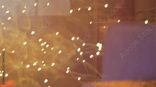 Close up bokeh from festive holiday decorations