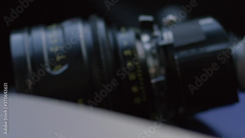 Close up shot of professional camera and lens