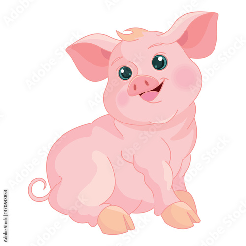 Cute pink baby pig sitting