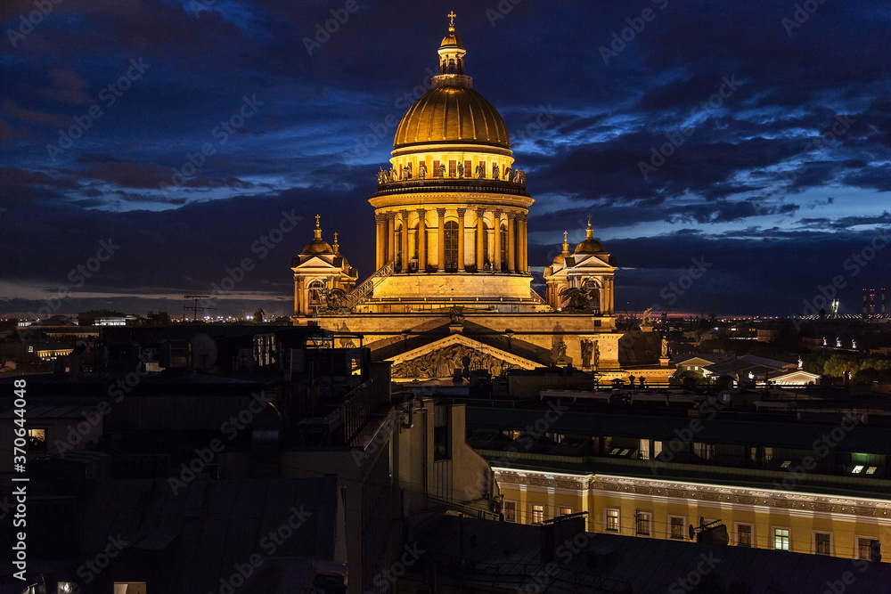 Night cityscape of Saint Petersburg with Saint Isaac's cathedral
