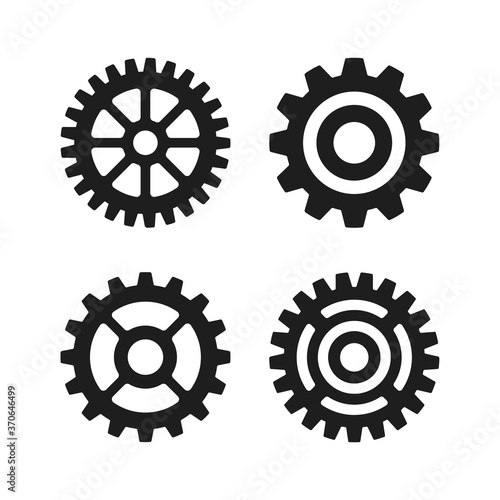 Gears set. Black cogwheels, cogs symbols. Vector illustration isolated on white background