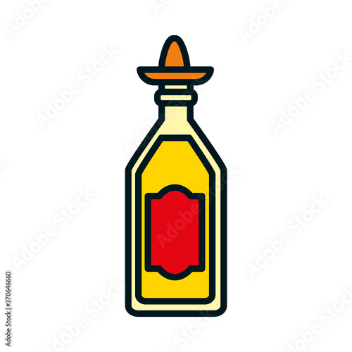 mexican tequila bottle icon, line and fill style