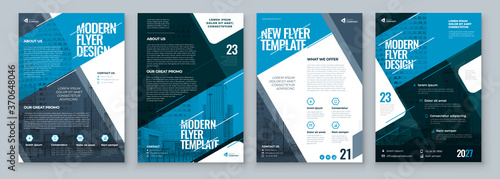 Flyer Design Set. Blue Modern Flyer Background Design. Template Layout for Flyer. Concept with Dynamic Line Shapes. Vector Background.