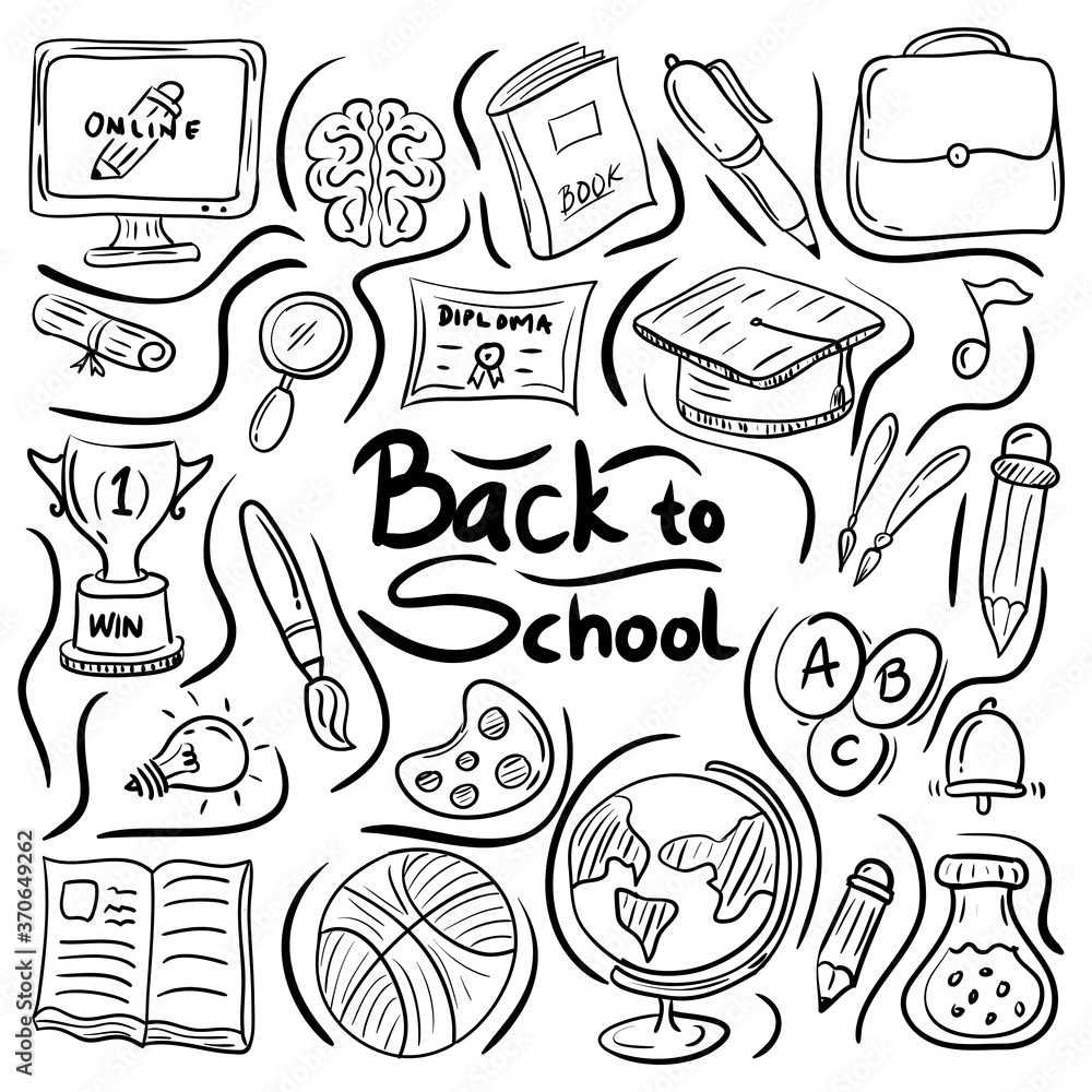 Education and back to school vector icon set, New and trendy linear doodle concept
