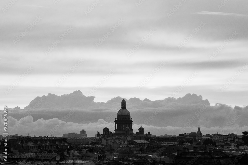 Saint Petersburg suset cityscape with dome of Saint Isaac's cathedral