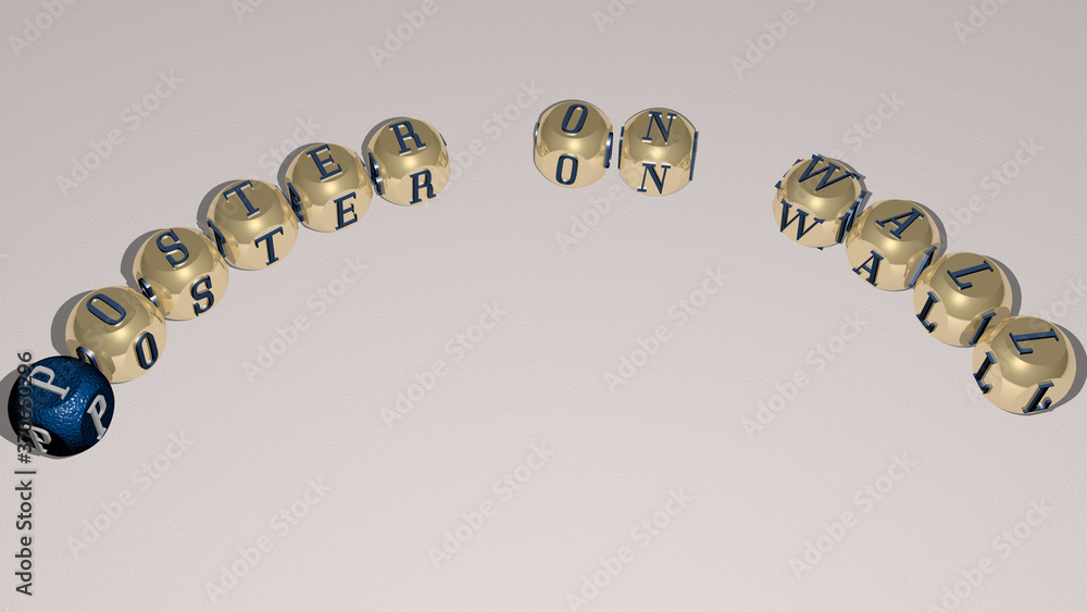 poster on wall text of dice letters with curvature. 3D illustration. background and design poster on wall text of dice letters with curvature. 3D illustration. background and design