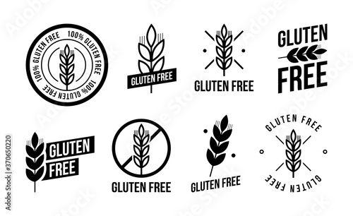 Collection gluten free seals. Various black and white designs, can be used as stamps, seals, badges, for packaging etc.