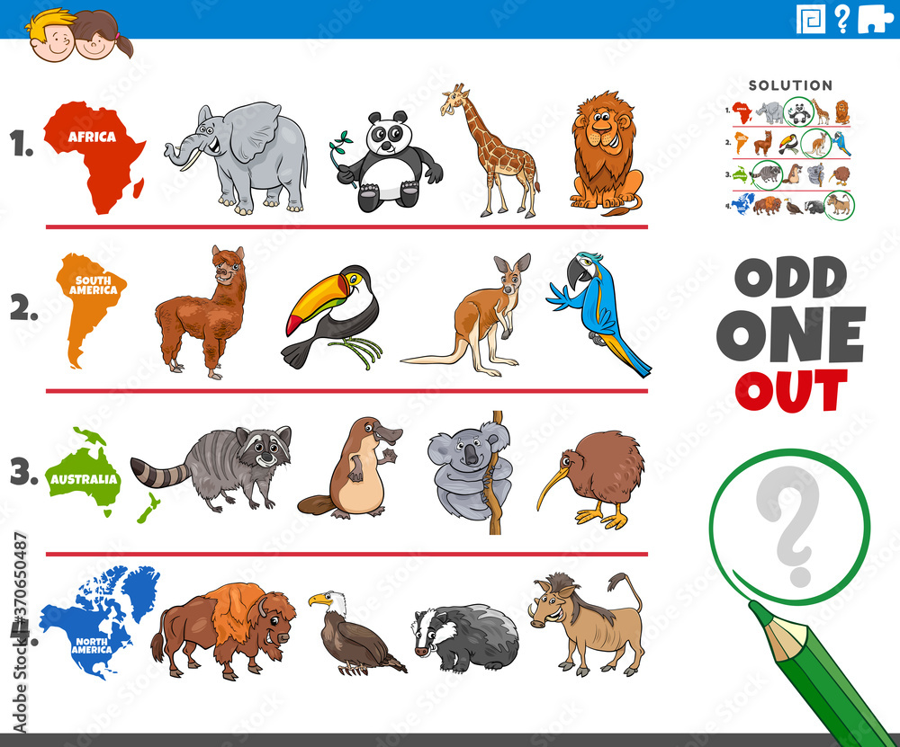 Obraz premium odd one out picture game with animal species