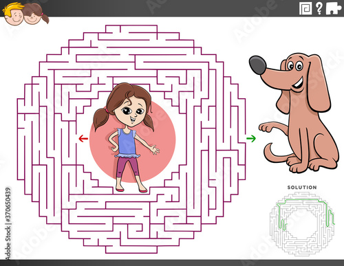 maze educational game with girl and puppy dog