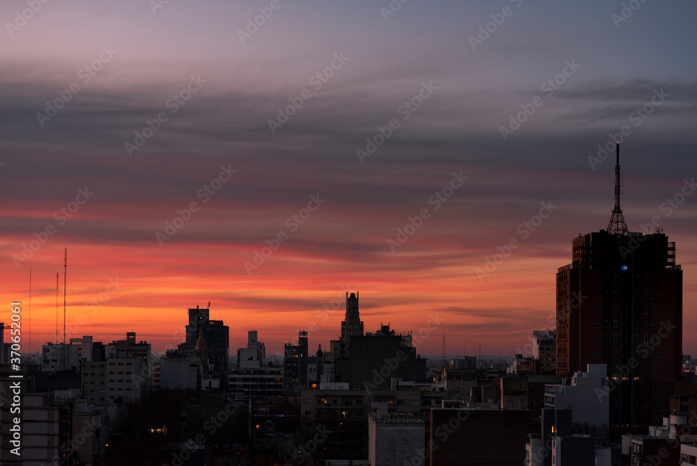 Colorful sunset in the city