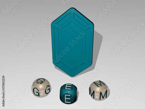 gem round text of cubic letters around 3D icon. 3D illustration. background and crystal photo