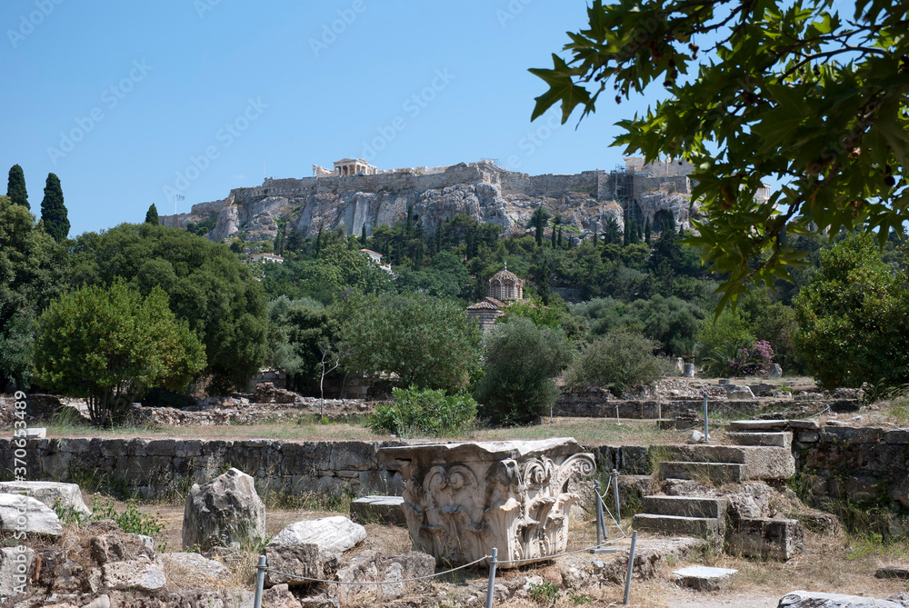 Athens, Greece, August 2020: The Ancient Agora of Athens  during the coronavirus period