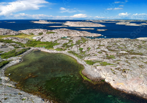 Aerial view over Swedish west coast shore photo