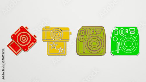 INSTANT CAMERA 4 icons set. 3D illustration photo