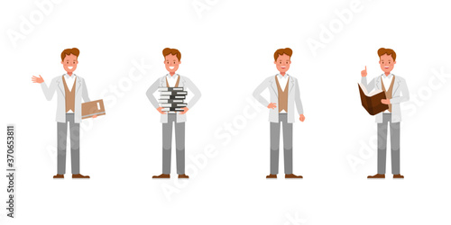 Teacher man character vector design. Presentation in various action.
