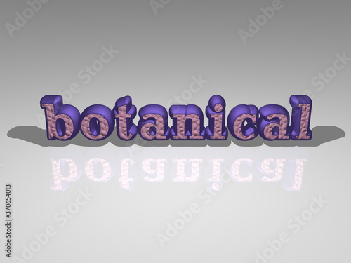 Colorful text of BOTANICAL rendered in 3D casting shadows, ideal image for conceptual display and graphical applications. background and illustration