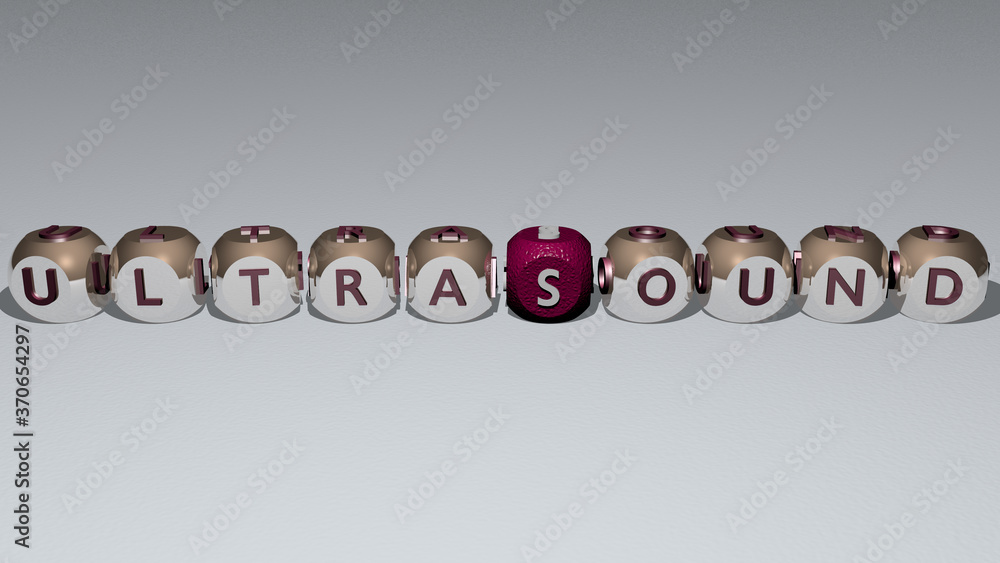 ultrasound text by cubic dice letters. 3D illustration. doctor and care ultrasound text by cubic dice letters. 3D illustration. doctor and care