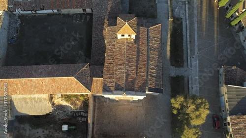 Wamba, village of Valladolid with monastery. Spain. Aerial Drone Footage photo