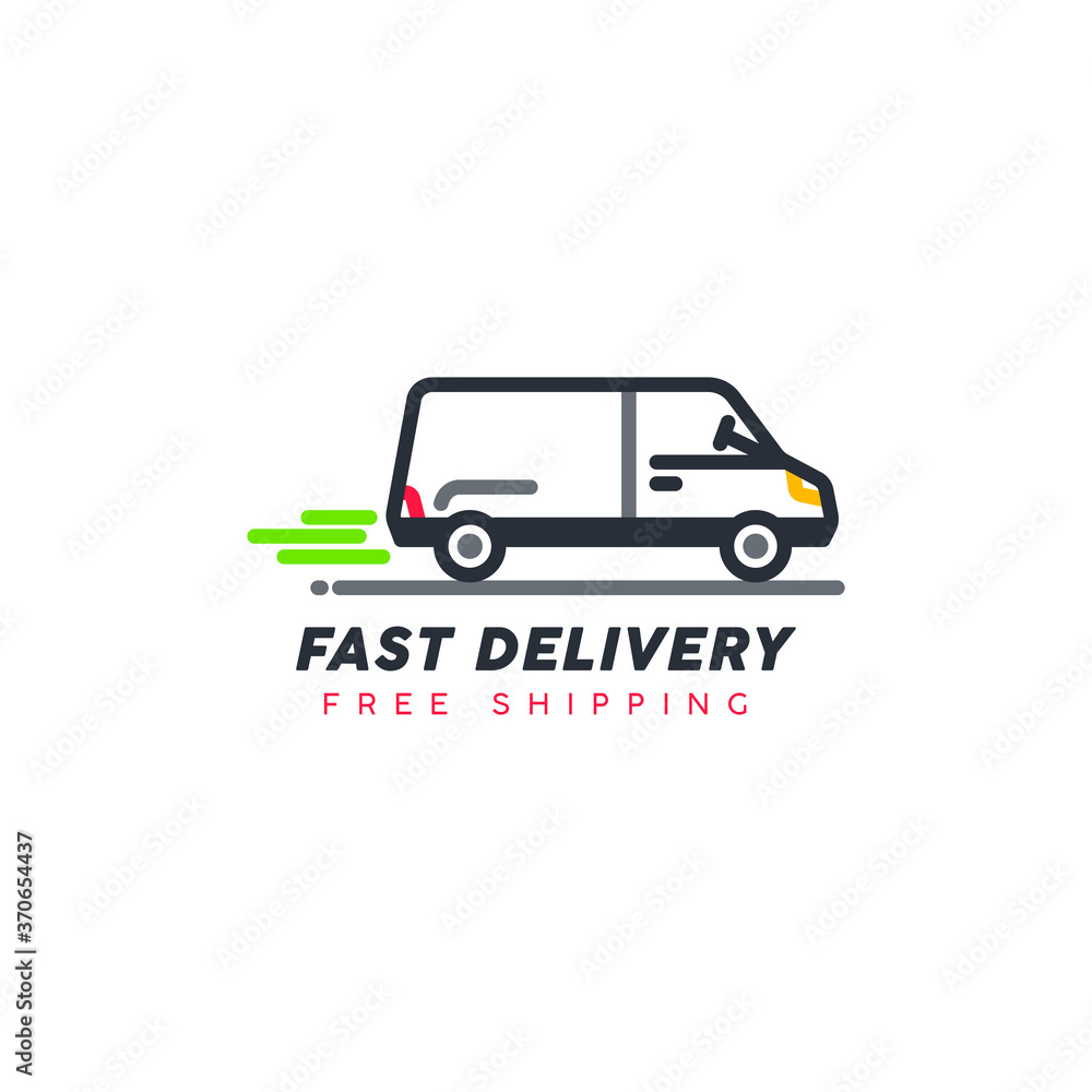 Obraz premium Free shipping. Fast Delivery. Shipping delivery van line art vector icon for transportation apps and websites for E-commerce. Sale. Distribution. 