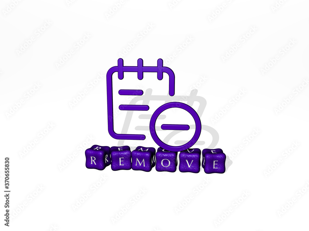 REMOVE 3D icon on cubic text. 3D illustration. background and sign REMOVE 3D icon on cubic text. 3D illustration. background and sign