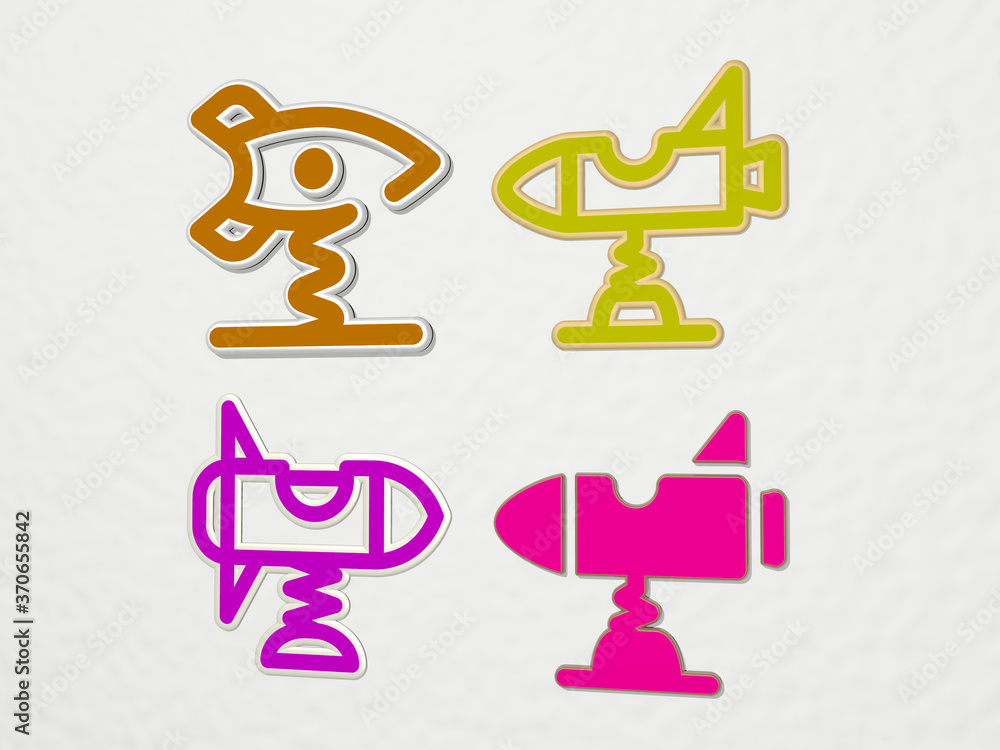 SPRING SWING ROCKET 4 icons set. 3D illustration SPRING SWING ROCKET 4 icons set. 3D illustration