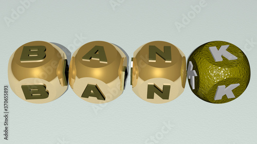 bank text by cubic dice letters. 3D illustration. business and background