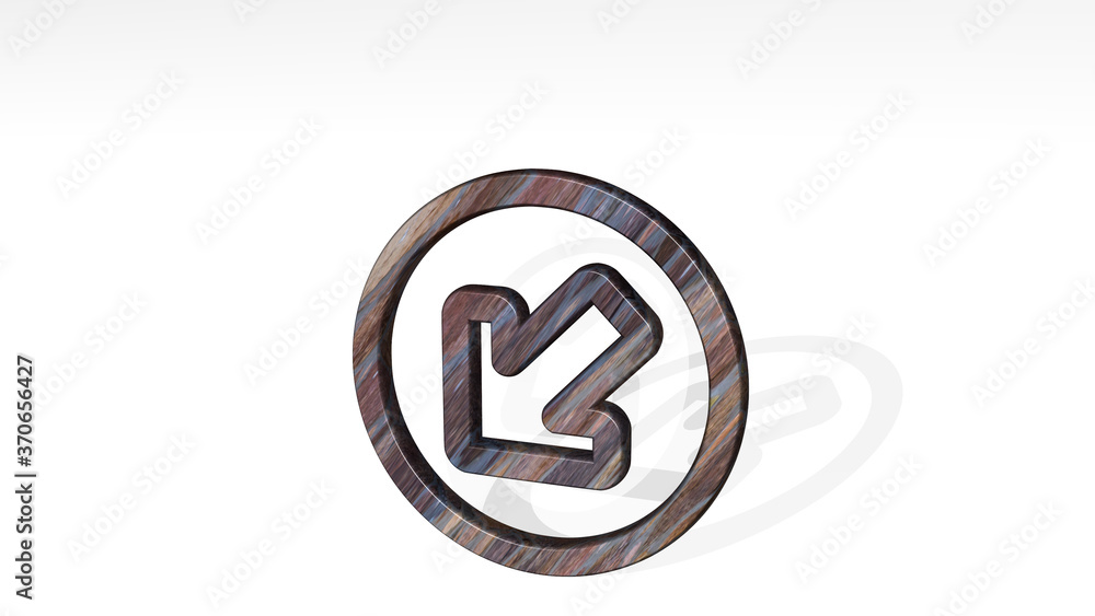 ARROW THICK CIRCLE BOTTOM LEFT CORNER 3D icon standing on the floor. 3D illustration. background and design ARROW THICK CIRCLE BOTTOM LEFT CORNER 3D icon standing on the floor. 3D illustration. background and design