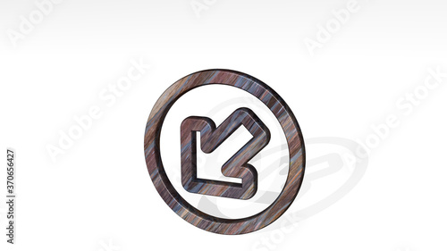 ARROW THICK CIRCLE BOTTOM LEFT CORNER 3D icon standing on the floor. 3D illustration. background and design