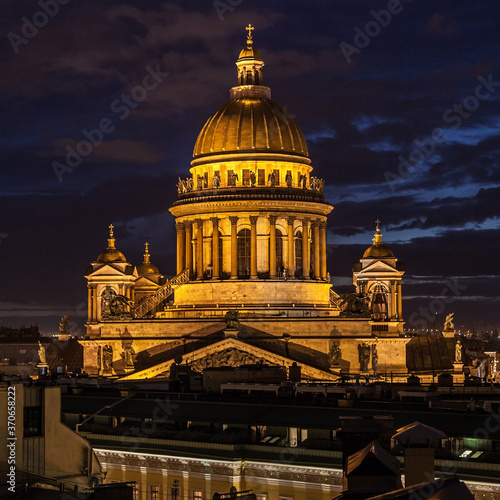 Night cityscape of Saint Petersburg with Saint Isaac's cathedral