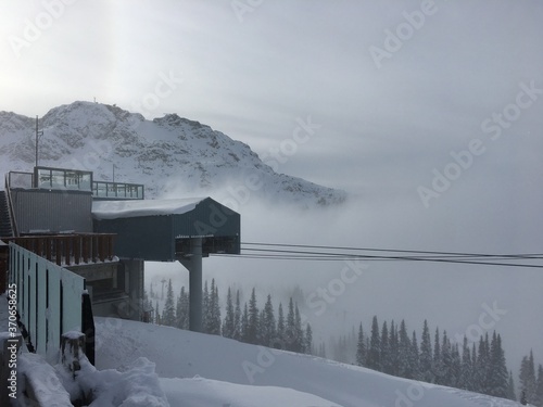 Landscape view of snowy mountain ski lift photo