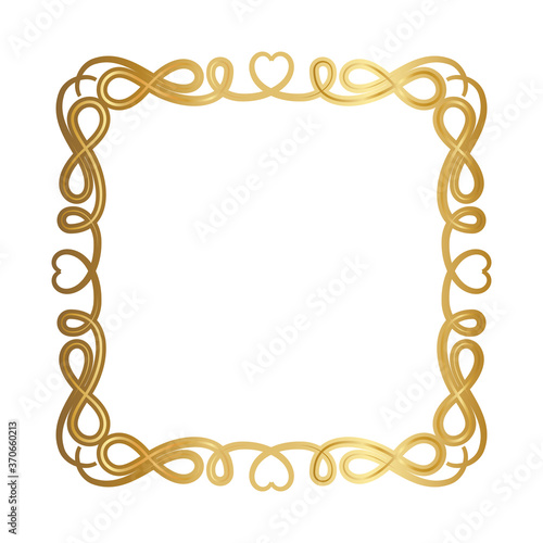 gold ornament frame with hearts shapes design of Decorative element theme Vector illustration