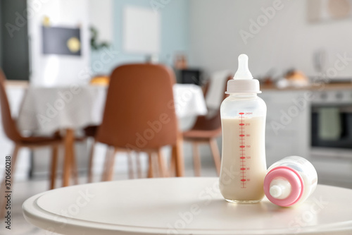 Bottles of milk for baby on...