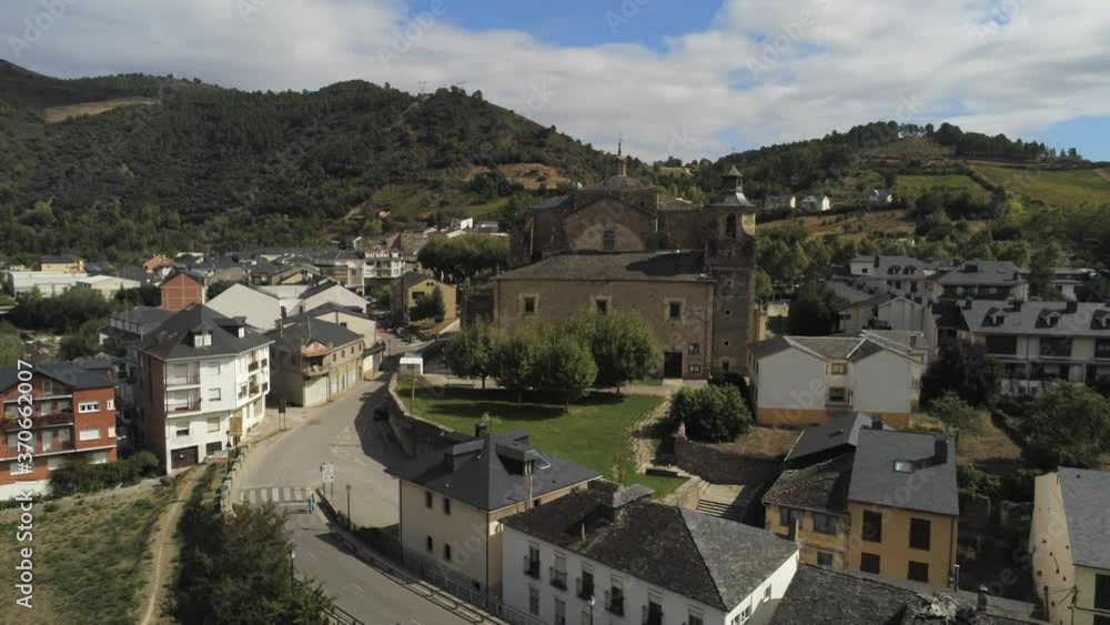 Villafranca del Bierzo, village in El Camino de Santiago. Leon Galicia,Spain. Aerial Drone Footage Villafranca del Bierzo, village in El Camino de Santiago. Leon Galicia,Spain. Aerial Drone Footage
