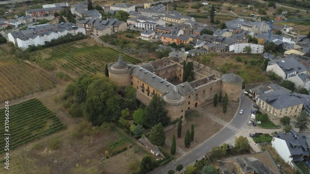 Villafranca del Bierzo, village in El Camino de Santiago. Leon Galicia,Spain. Aerial Drone Footage Villafranca del Bierzo, village in El Camino de Santiago. Leon Galicia,Spain. Aerial Drone Footage