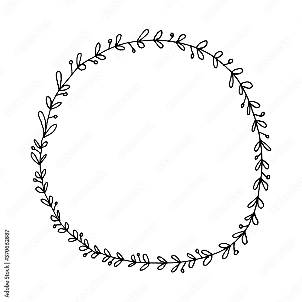 Hand-drawn wreath frame with leaves and branches. Hand-drawn wreath frame with leaves and branches.