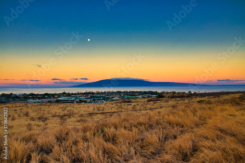 Surreal sky during moonset over Lahaina on Maui.