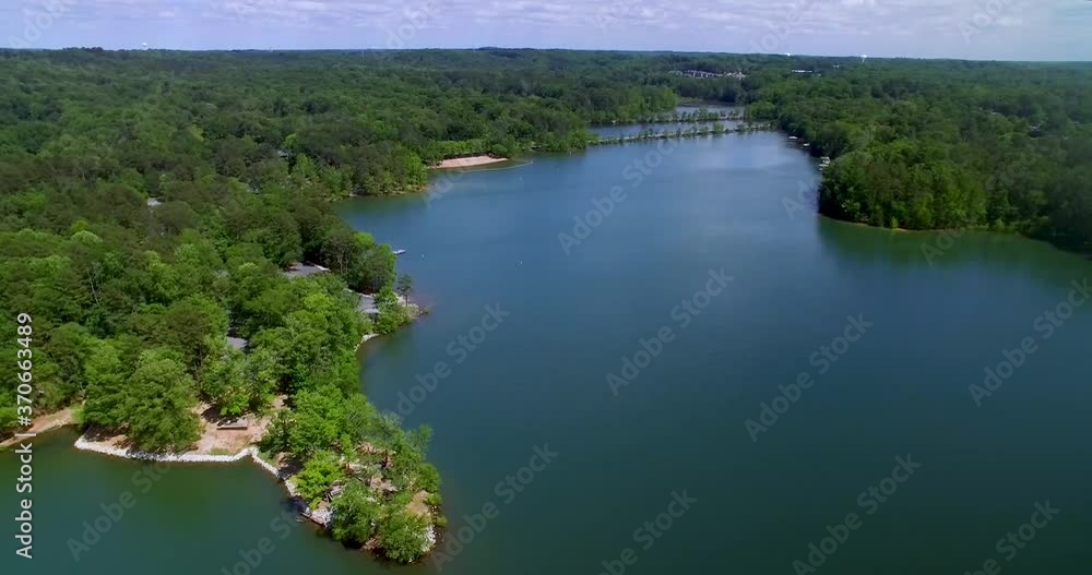 woods surround Lake Hartwell on a quiet day, South Carolina, US, aerial view woods surround Lake Hartwell on a quiet day, South Carolina, US, aerial view