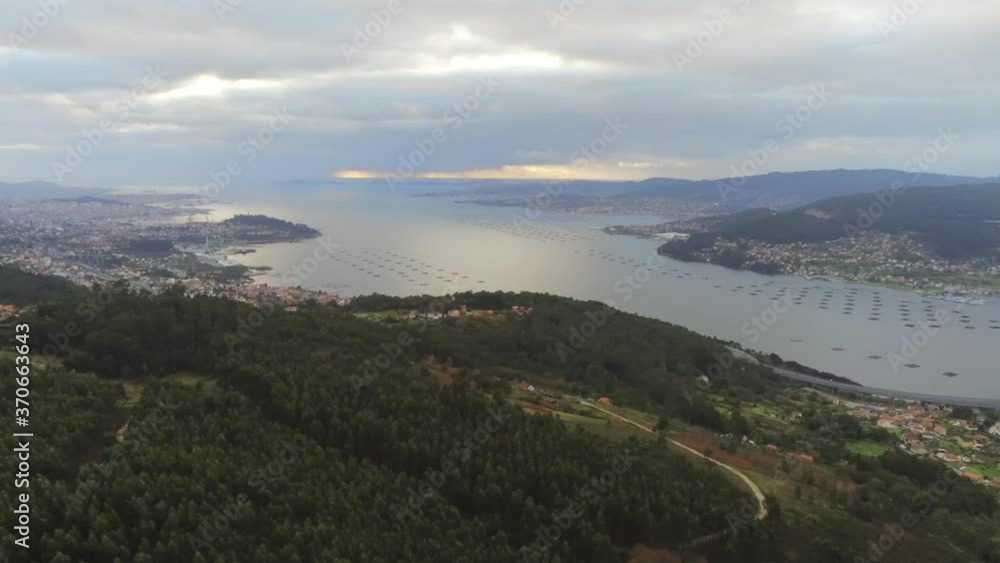 Vigo. Panoramic view of Ria of Vigo. Pontevedra. Galicia,Spain. Aerial Drone Footage Vigo. Panoramic view of Ria of Vigo. Pontevedra. Galicia,Spain. Aerial Drone Footage