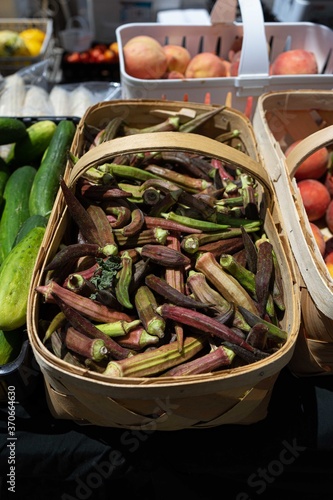 Red Okra in basket