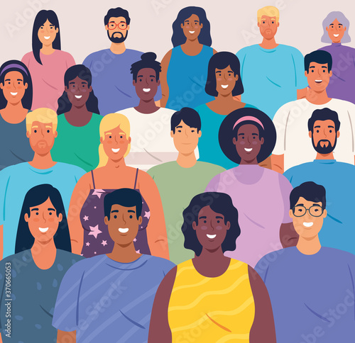 multiethnic big group of people together, diversity and multiculturalism concept vector illustration design
