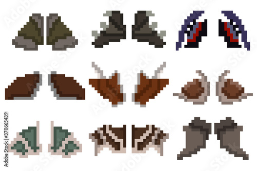 A set of nine pixel elements of shoulder armor for games, websites, design, and more.