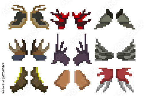 A set of nine pixel elements of shoulder armor for games, websites, design, and more.